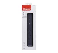 Rallonge multiprise rotative - LEGRAND - 3 Prises - Parafoudre - 2 Ports USB - Noir et Gris