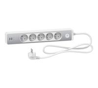 Rallonge Multiprise SCHNEIDER 5 Prises 2P+T Blanche Finition Aluminium Brossé 2 USB 1,5m