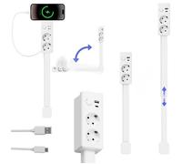 Rallonge murale rotative 180° multiprise 2 prises avec USB-A et USB-C extensible de 45 cm à 71 cm sans outil