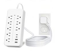 Rallonge plate de 4,6 m, parasurtenseur et multiprise avec 8 prises et 4 ports USB, 3 broches, rallonge de prise avec long cordon, protection contre les surcharges