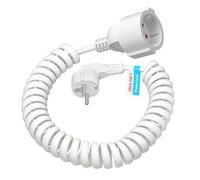 Rallonge Schuko - 2 m - Contact de protection - Extensible jusqu'à 2 m maximum - IP20 (230 V/16 A) - Câble spirale 3 x 1,0 mm² - Avec fiche Schuko et raccord - Blanc