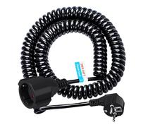Rallonge Schuko de 3 m, contact de mise à la terre, câble en spirale, élastique jusqu'à 3 m max, rallonge IP20 (230 V/16 A), câble en spirale de 3 x 1,0 mm² avec prise et raccord Schuko