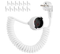 Rallonge spirale Schuko 2 m, contact de protection, extensible, de 0,75 m à 2 m, 3680 W, câble spiralé, avec fiche Schuko, blanc