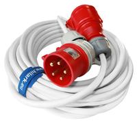 Rallonge triphasée CEE avec fiche coudée BLANC H05VV-F 5x2,5 40m