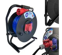 Rallonge triphasée CEE en caoutchouc H07BQ-F 5x2,5 sur enrouleur 20m bleue