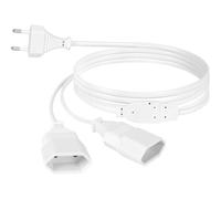 Rallonges d'alimentation,2m 2 en 1 Câble d'extension de Prise d'extension EU,0,75 mm² Max. 2.5A/250V Fiche Euro vers Prise Euro pour Ordinateur,TV,PC,Blanc