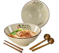 Ramen Lot de 2 bols japonais en céramique de 1200 ml avec baguettes et cuillères, bols à pâtes, bols à soupe, saladiers pour Pho Ramen