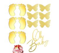 RAMGLYO Oh Baby Cake Topper Or Acrylique, 13 Pièces, Décoration de Gâteau Scintillante pour Baby Shower Fille ou Garçon, Révélation Sexe Fête Prénatale
