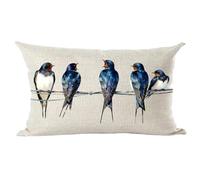 ramirar Housse de Coussin rectangulaire en Coton et Lin avec Peinture à l'encre Aquarelle, Bleu - Motif Oiseaux adorables - 30,5 x 50,8 cm