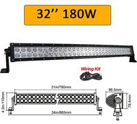 Rampe d'éclairage de travail à LED, modèle de faisceau combiné, évaluation de l'étanchéité IP67, 180W avec câblage