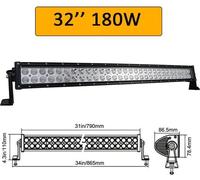 Rampe d'éclairage de travail à LED, modèle de faisceau combiné, indice d'étanchéité IP67, 180W pas de câblage