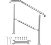 Rampe d'escalier 3 marches, Main courante d'entrée en acier inoxydable avec poteaux, Rampe d'entrée réglable argent, Angle réglable Rampe d'escalier extérieur et intérieur, 1 à 3 marches 1 m