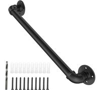 Rampe D'escalier Murale,Main Courante Pour Escalier Intérieur Extérieur,Rambarde Barre De Sécurité Métal Fer Forgé Noir,Banister Escalier de Tuyau d'eau Industrielle - Kit Complet(Size:2ft / 60cm)