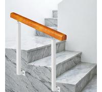 Rampe en bois pour marches extérieures, montage latéral, poteaux en fer forgé métal blanc avec supports à angle réglable de 270°, rampe de transition pour 1 à 3 marches(Height 85cm,140cm/55inch)