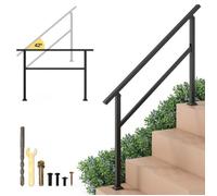 Rampe Escalier 3 à 4 Marches 138cm COSTWAY en Acier Carbone-Angle Flexible-Kit d'Installation-Barre Horizontale-Intérieur Extérieur