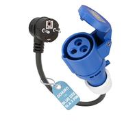RamTouch Adaptateur CEE (Fiche Schuko Mâle vers Prise Femelle CEE P17 Bleue 16 A, 3 Pôles) | Câble Adaptateur 3G2,5 mm², 0,5 m / 230 V/Max. 16 A | pour Chargeur VE Réglable, Camping et Caravane