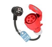 RamTouch Adaptateur CEE (Fiche Schuko Mâle vers Prise Femelle CEE P17 Rouge 16 A, 5 Pôles) | Câble Adaptateur 3G2,5 mm², 0,5 m / 230 V/Max. 16 A | pour Chargeur VE, Atelier et Usage Industriel