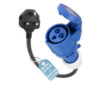 RamTouch Adaptateur CEE (Fiche UK Type G 13 A Mâle vers Prise Femelle CEE P17 Bleue 16 A, 3 Pôles) | Câble Adaptateur 3G2,5 mm², 0,5 m / 230 V/Max. 13 A | pour Chargeur VE, Camping et Caravane