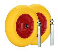 Randaco - Lot de 2 roues de brouette en caoutchouc PU - Avec essieu - 4.80 4.00-8 - Diamètre : 390 mm - Anti-crevaison - Charge maximale : 200 kg - En acier jaune, pour chariots de jardin