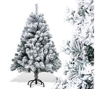 Randaco Sapin de Noël Artificiel en PVC floqué de Neige 120 cm - 340 Pointes avec Support en métal - Difficilement Inflammable - Montage Facile