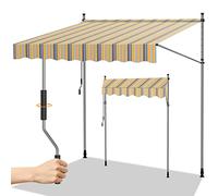 Randaco Store banne avec manivelle, 200x120cm Auvent Rétractable Réglable Store sans Trous à percer, Résistant aux UV, Réglable en Hauteur pour Balcon Jardin Terrasse Patio, Bleu Jaune