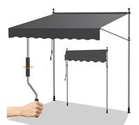 Randaco Store banne avec manivelle, 200x120cm Auvent Rétractable Réglable Store sans Trous à percer, Résistant aux UV, Réglable en Hauteur pour Balcon Jardin Terrasse Patio, Gris
