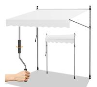 Randaco Store Banne Manuel Rétractable, 250x120cm Auvent de Terrasse Rétractable sans Perçage, Hauteur Réglable, Résistant aux UV et à l'eau pour Balcon Jardin, Facile à Installer, Beige