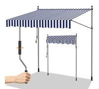 Randaco Store Banne Manuel Rétractable, Réglable en Hauteur Manuel Store, sans perçage Fenêtre Terrasse Jardin Extérieur Store Balcon, Facile à Installer 250x120cm Bleu Blanc