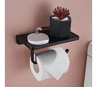 RANDOM RD93008-MB Porte-papier toilette noir mat avec étagère Accessoires de salle de bain Porte-mouchoirs en métal massif Distributeur de rouleaux de papier toilette Fixation murale Étagère de salle