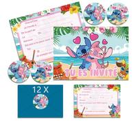 Randomgo 12x Stich Invitation Anniversaire Garcon en Français avec Enveloppes, Stich Carte Invitation Anniversaire à Thème, Cartes d'Invitation de Fête pour Anniversaire (A6)