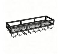 Range Bouteille Vintage Mural Métal Fer Épaissi avec Bande Lumineuse LED | Grille Ajourée, Rampes de Protection Surélevées, Finition Cuite Haute Température, aux Bars, Cafés(Black,31.50x9.84x5.51in)