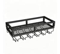 Range Bouteille Vintage Mural Métal Fer Épaissi avec Bande Lumineuse LED | Grille Ajourée, Rampes de Protection Surélevées, Finition Cuite Haute Température, aux Bars, Cafés(Black,23.62x9.84x5.51in)