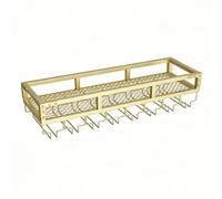 Range Bouteille Vintage Mural Métal Fer Épaissi avec Bande Lumineuse LED | Grille Ajourée, Rampes de Protection Surélevées, Finition Cuite Haute Température, aux Bars, Cafés(Gold,31.50x9.84x5.51in)