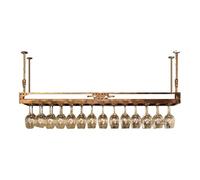 Range Bouteilles Plafond avec Porte Verres Fer Riveté Style Industriel | Cadre en fer riveté avec rebord de 10 cm, bouteilles en haut, verres suspendus dessous, tiges réglables de 30 à 60 cm