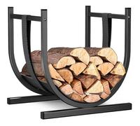 Range Bûche en Forme de Uavec Sangle de Sécurité Porte Bûche en Métal pour Cheminée Intérieur Extérieur Support à Bois41x37x39.5cm