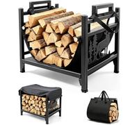 Range Buche Interieur Bois de Stockage 600D Oxford Métal Serviteur Cheminée | Porte Bûches de Cheminée pour Cheminée Intérieur Extérieur Multi Accessoires 41,5x31,5x45 CM Noir