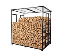 Range Bûche Interieur Extérieur Vertical Réglable avec Étagère Intégrée | Capacité 1,4 m³ Porte Bûches de Cheminée pour Cheminée Intérieur Extérieur Multi Accessoires 143x143x70 CM Noir