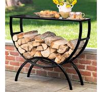 Range Buche Table D'appoint Porte-bûches en Métal 100/ 120 Cm de Long, Étagère de Rangement Ronde pour Organisateur de Bois de Chauffage, Magasins de Bois Extérieurs pour Porche/ Cour/ Jardin ( Color