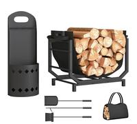 Range-bûches avec outils - Outsunny - avec balai pelle tisonnier seau sac charge 50 kg - métal - 53x33x43cm- noir