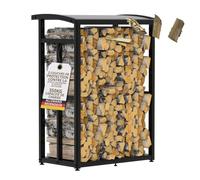 Range-bûches extérieur avec toit 91x56x117cm métal noir