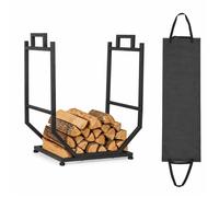 Range-bûches lourd avec sac de transport support à bois intérieur/extérieur en acier en métal avec pieds réglables noir