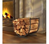 Range-bûches porte buche de cheminée incurvé robust pour intérieur et extérieur cadre en métal 43 x 33 x 38 cm noir