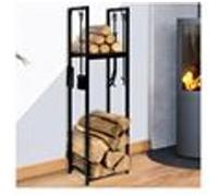 IDMARKET Range bûches vertical avec accessoires 2 étagères H.112 CM pour cheminée
