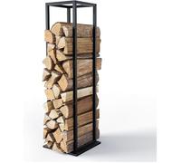 Range Bûches Vertical 33 x 33 x 112cm en Métal Porte Bûches Cheminée avec étagère Support Bois de Chauffage Stable et Compact Noir