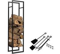 Range bûches vertical acier noir avec étagère et accessoires H. 170 CM pour cheminée G
