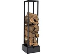 IDMARKET Range bûches vertical acier noir H. 125 CM avec tiroir pour cheminée