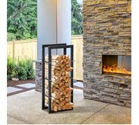 Range-bûches vertical en métal noir intérieur et extérieur charge max. 100 kg 40 x 25 x 100 cm