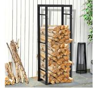 Range-bûches vertical étagère en métal époxy noir pour bois de cheminée intérieur et extérieur 100 kg 60 x 25 x 150 cm