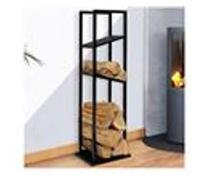 IDMARKET Range bûches vertical acier noir avec 2 étagères H.112 CM pour cheminée