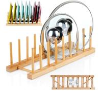 Range-couvercles et assiettes - Bambou Nature - 34x12x12 cm - Organiseur de cuisine élégant et durable